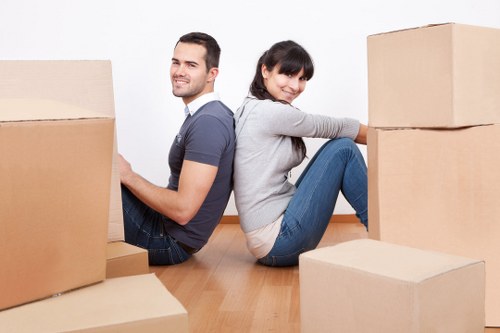 Organized self-storage space in Poplar with packed boxes
